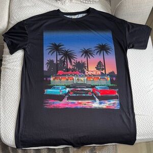 Retro Diner Graphic Black T-Shirt Dress